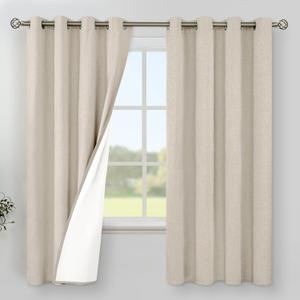 YoungsTex Oatmeal Linen 100% Blackout Curtains 63 Inch Length for Bedroom, Thermal Insulated Winter Drapes with Grommet Room Darkening for Living Room Windows, 2 Panels, 52 X 63 Inch