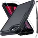 Case for iPhone 8/7/SE 2022 2020, with Screen Protector,Military Grade Heavy Duty Shockproof Phone Cover with Wrist Lanyard Strap for iPhone 8/7/SE 2nd 3rd 4.7 inch,Black Matte