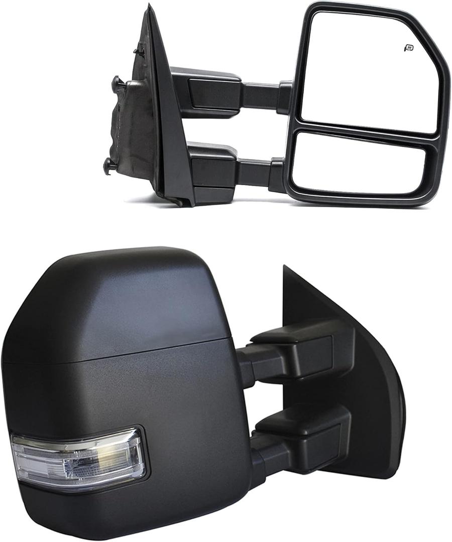BOOLEE Towing Mirrors fit for 2017 2018 2019 2020 Ford F250 F350 F450 F550 Super Duty Turn Signal Light Temperature Sensor Heated Power Auxiliary Light Black Housing
