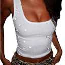 SOLY HUX Women's Rhinestone Crop Tank Top Y2K Ribbed Scoop Neck Sleeveless Fitted Vest Shirts Streetwear (White, XS)