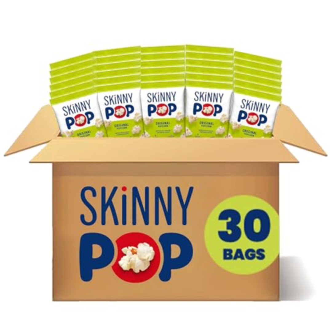 SkinnyPop Popcorn, Original, Whole Grain, Dairy-Free Snack, 0.65oz Bags (30ct), BB Date 01/15/2026