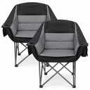 Oversized Heavy Duty Camping Chair for Adults, 500 lbs Capacity Padded Folding Chair with Side Cooler Bag, Cup Holder & Storage Pockets, Portable Lawn Chair for Fishing, Beach, Picnic & Sports-2PCS