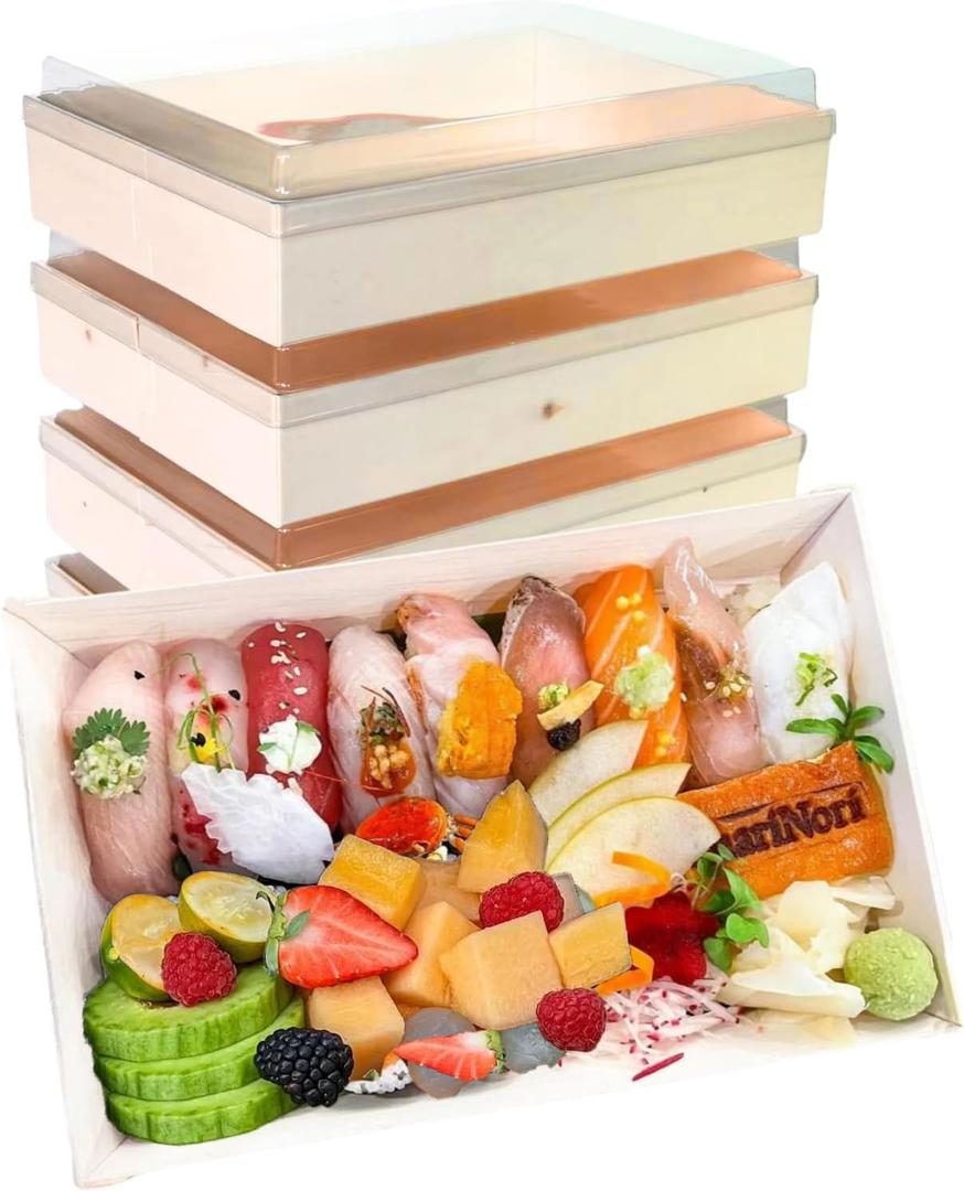 Disposable Wooden Bento Food Containers, Rectangular Takeout Bento Boxes with Lids, 25pcs Oil-Proof & SpillProof Popular To Go Containers for Parties [9.4"x6.9"x2.3"]