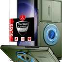 for Samsung Galaxy S23 Ultra Case Magnetic Compatible with MagSafe Wireless Charging,with Screen Protector,Built-in Stand Ring+Camera Cover Anti-Scratch Shockproof Heavy Duty Protection Green