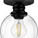 Bricosmocon Industrial Semi Flush Mount Ceiling Light, 5.91 Inch Clear Glass Ceiling Lamp Shade, Matte Black Closet Lights, Garage Ceiling Light Fixture for Hallway Porch Entryway Bath Vanity (E26 Base, No Bulb)