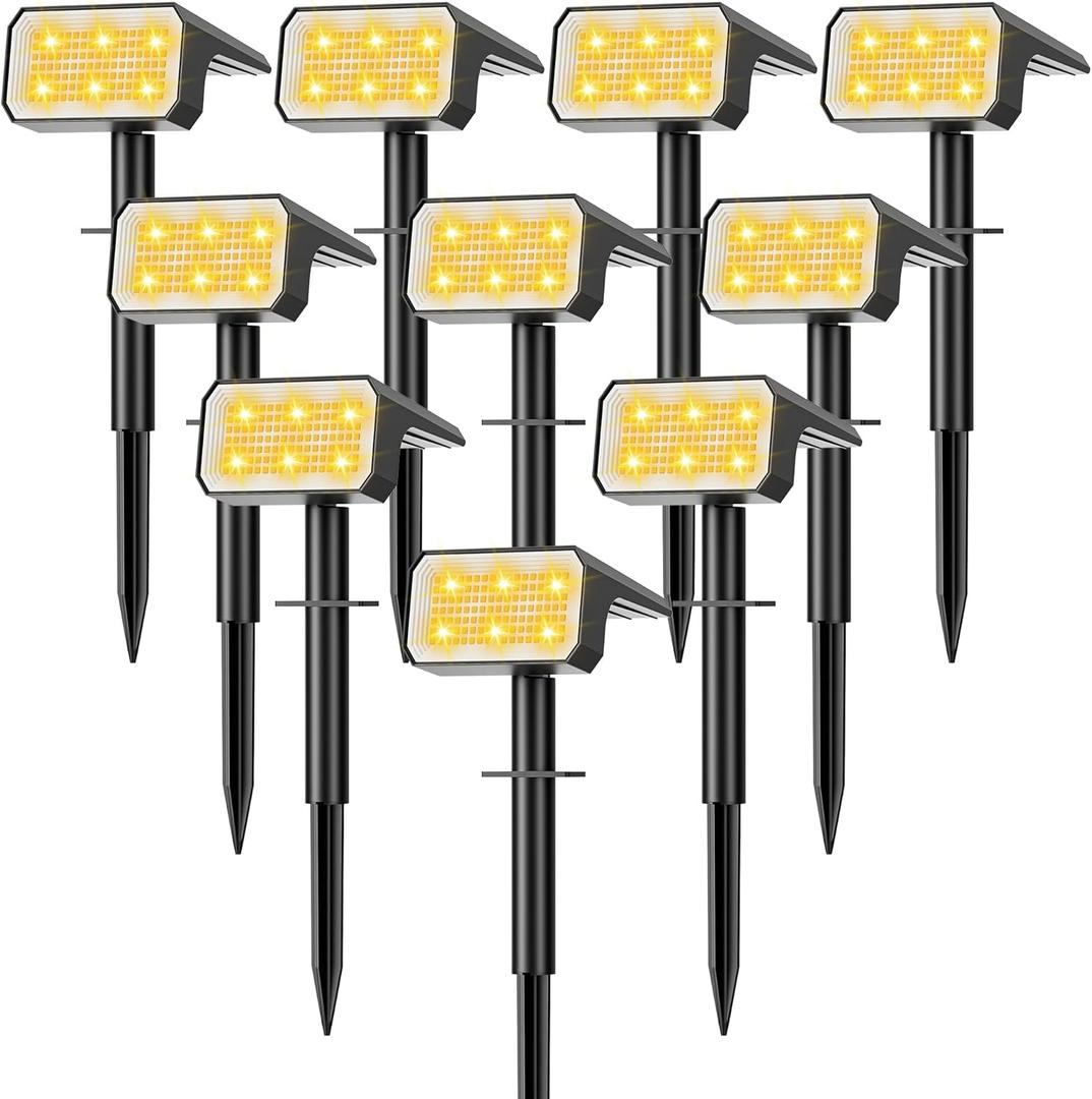 Solar Spot Lights Outdoor, [10 pack/118 LED] 4 Modes Auto On/Off Solar Landscape Spotlights, Ip67 Waterproof Solor Powered Pathway Lights for Outside Yard Garden Walkway Tree Patio (Warm White)