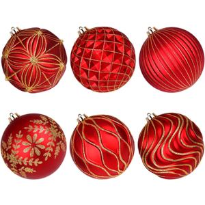 Lanpn 6 Pcs 6" Large Christmas Balls Ornaments, Outdoor Xmas Tree Hanging Decorations, Shatterproof Christmas Ball Ornament Set for Home Winter Holiday, Assorted Relief Pattern, Red & Gold