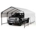 GarveeLife Metal Carport 13 ft x21 ft Heavy Duty, Steel Carport with 10 ft Height and 16 Ga. Reinforced Poles, Permanent Shed for Full-Sized Pickup Trucks, Bass Boats, and Tractors (White & Black)