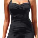 Tempt Me Women Tummy Control One Piece Swimsuits with Shorts Boyleg Retro Bathing Suit Halter Swimwear (Medium, Black)