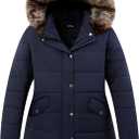 Women's Plus Size Parka Down Coat | Detachable Hood, Windproof, Waterproof, Winter Comfort, 1X, Navy