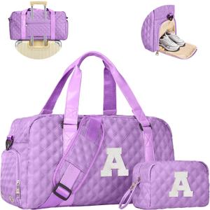 Easter Basket Stuffers, Dance Cheer Duffle Bag Women Girls Gift: Personalized Weekender bag, Cute Gym Sports Bag with Shoe Compartment, Gymnastics Bags, Birthday Gifts for Women Teenage Kids (purple)