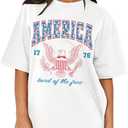 MAPICK Women 4th of July 1776 Graphic Oversized T-Shirts Shirt Short Sleeve Patriotic Casual Tee Tops (Medium), White