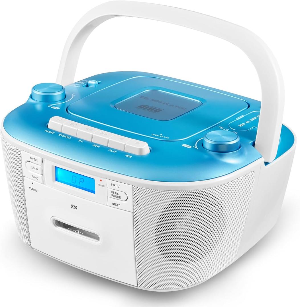 Gelielim Portable CD and Cassette Player Combo - Cassette Tape Player Boombox with AM FM Radio, Boom Box CD Player for Home, AUX/TF/USB/MP3 Player with LCD Display, AC/DC Powered Stereo System, Gift