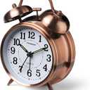 Peakeep Loud Analog Alarm Clock for Heavy Sleepers, Vintage 4-Inch Twin Bell Old School Fashioned Alarm Clock with Battery Operated for Bedrooms (Red Brown)