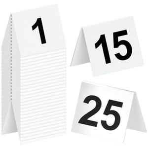 Restaurant Table Numbers 1-25 White, Tent Table Numbers (3 in x 3.5 in)