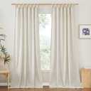 NICETOWN Natural Thick Linen Curtains for Living Room, Tie Top Light Filtering Window Curtains & Drapes Privacy with Light Filtering Drapes Casual for Bedroom/Daughter Room, W52 x L96