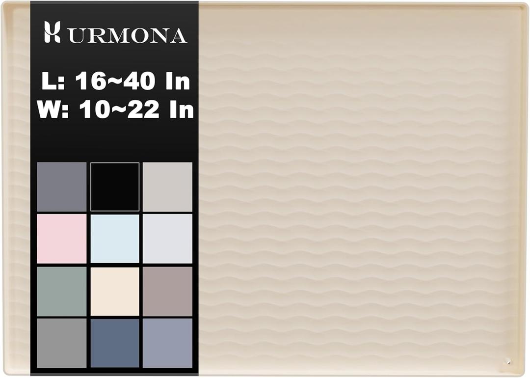 URMONA 34'' x 22'' Waterproof Silicone Under Sink Mat Cabinet and Counter Protector, Shelf Liner for Kitchen and Bathroom, Storage and Organizers, Litter Mat, Pet Cat Puppy EssentialsLight Cream