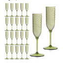 24 Pack Green Detachable 2 piece Champagne Flutes 5.5 Oz Unbreakable Plastic Mimosa Disposable Champagne Glasses Drinking Cups Stemmed Reusable Wine Toasting Glasses for Wedding (24, Olive Green)