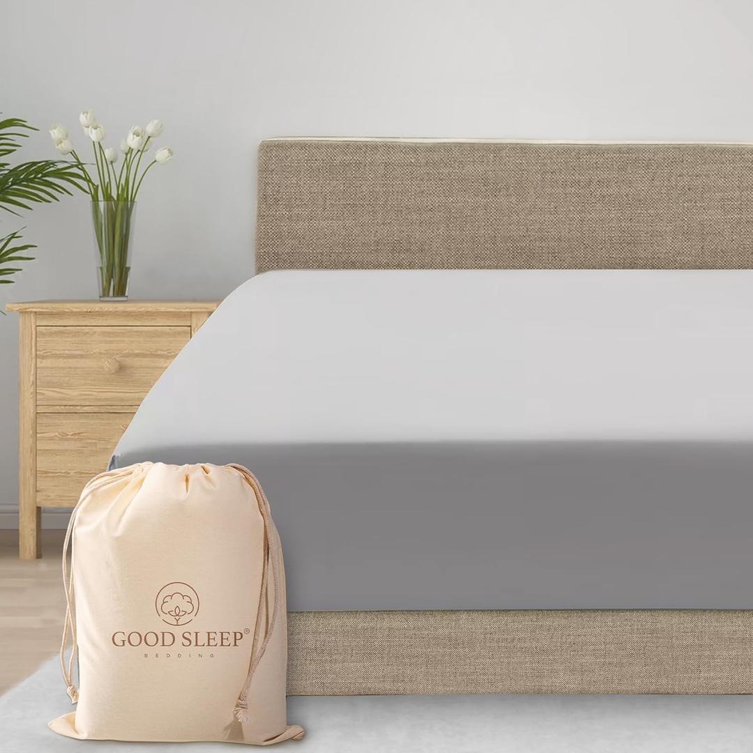Good Sleep Bedding Luxury 800 TC Sateen Weave, 100% Egyptian Cotton Full Size Fitted Sheet with 16" Deep Pocket - Light Grey