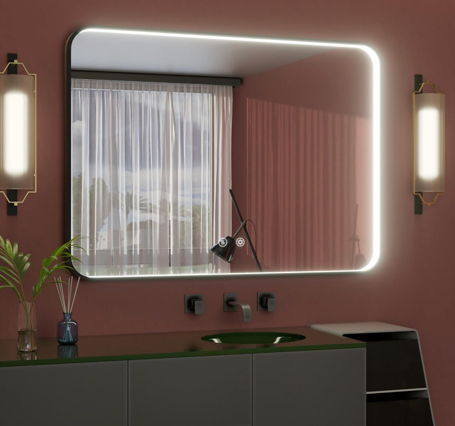 48"x36" Black LED Bathroom Mirror with Lights, 3000K/4500K/6000K | Stepless Dimmable, Memory, Anti-Fog, Aluminum Frame Wall Mounted Lighted Bathroom Vanity Mirror, ETL Listed, IP54 Waterproof