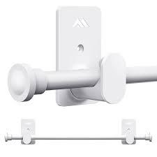 Adjustable Curtain Rods for Windows No Drilling 32 to 58 in, USFOOK 5/8 Inch No Drill Drapery Rod with 3M Adhesive Brackets, Renter Friendly Curtain Pole with White Round Finials