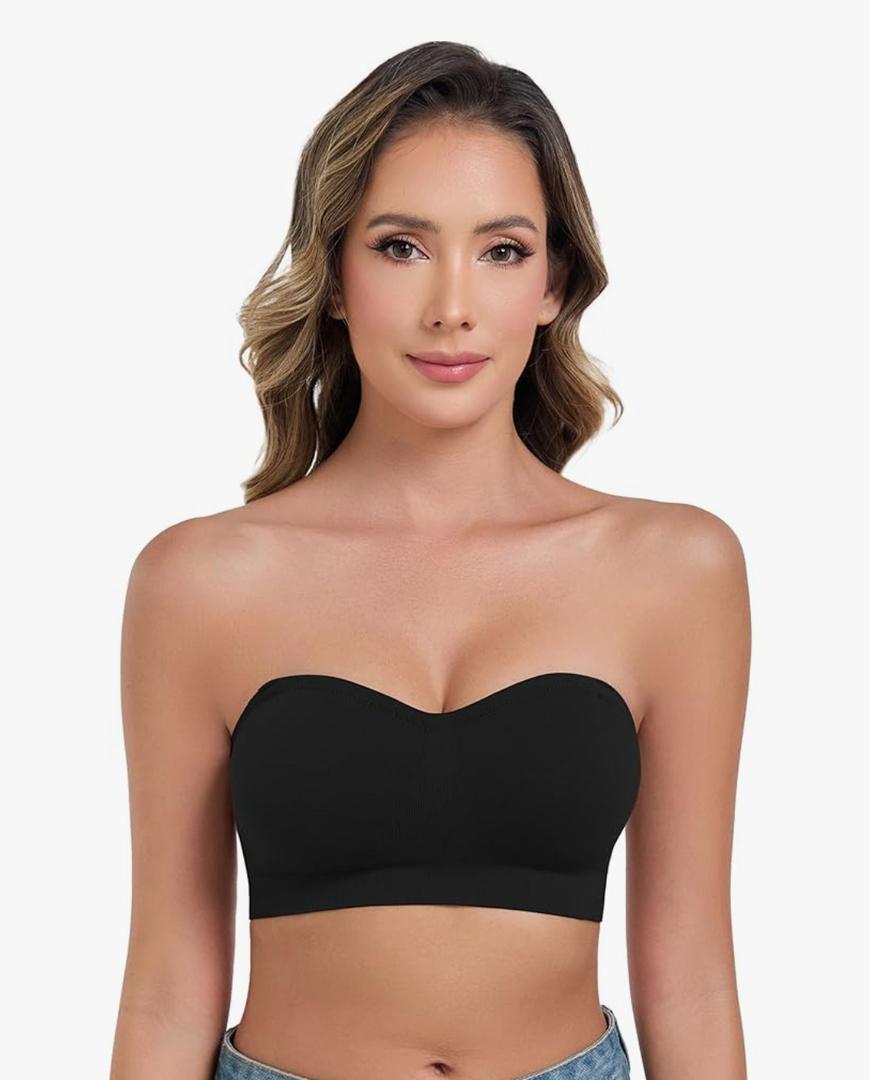 ANGOOL Strapless Bras for Women Wirefree Non-Slip Tube Top Invisible Bralette Seamless Padded Bandeau Bra, M