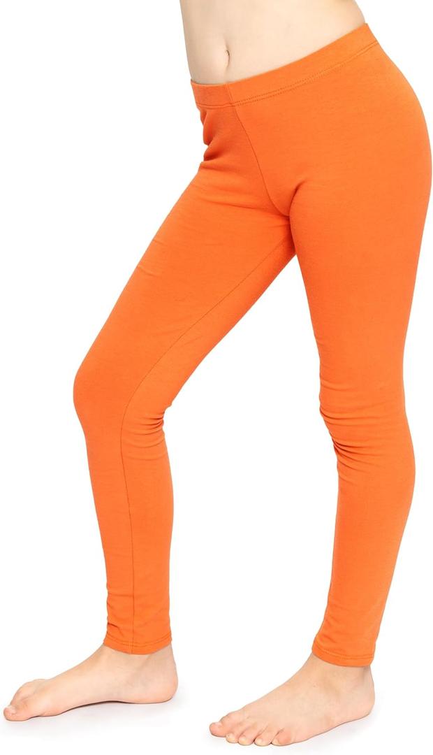 STRETCH IS COMFORT Girl's Cotton Footless Leggings | Stretchy | Size 2-16 (10, Orange)