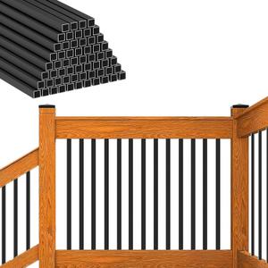 50 Pack Deck Balusters 26" x 3/4" Staircase Baluster, Diameter 3/4" Metal Deck Spindle and Stairs Railing,Hollow Square Black Deck Balusters for Deck Railing Porch