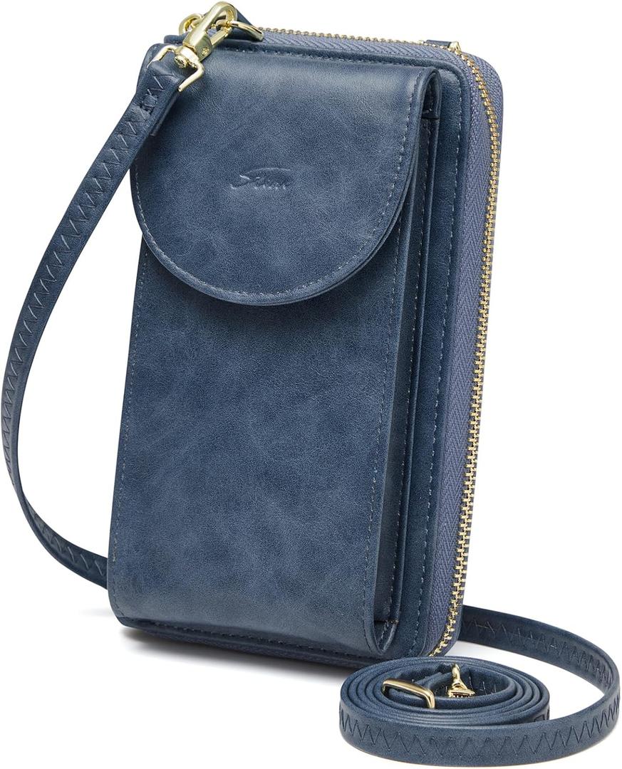 S-ZONE Small Crossbody Bags for Women Cell Phone Purse RFID Blocking Wallet Purses with Credit Card Slots, Navy Blue