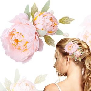 HINZIC Flower Hair Clip for Women, Non-Slip Vintage Pearl Floral Hairpins, Silk Flower Hair Barrettes Buns Holder Accessories for Party Wedding Decor- Light Pink
