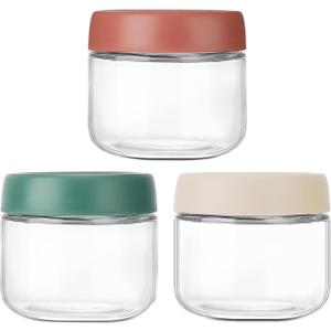3Pack Overnight Oats Containers with Lids,10oz Glass Jar with Scew Lid,Salad Dressing Fruit Veggies Sauce Snacks Meal Prep Food Containers,Spice Jars,Wide Mouth Storage Containers