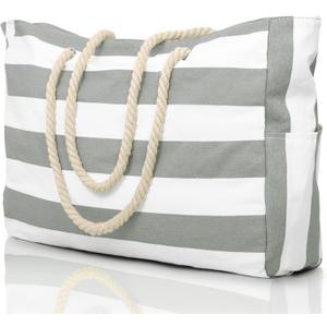 Becokan Beach Bags for Women Large Waterproof Beach Tote Bag Zipper Beach Bags Waterproof Sandproof Swim Pool Bag Large Tote (Light Grey)