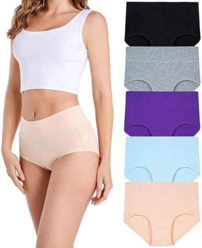 HAVVIS Women's Briefs Underwear Cotton High Waist Tummy Control Panties Rose Jacquard Ladies Panty Pack of 5 XXL