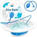 Pochik Sitz Bath for Toilet Seat Hemorrhoids and Postpartum Care, Yoni Steam Seat, Perineal Soaking, Collapsible, Flusher Hose, Drain Holes, Wider Seating Area - Blue