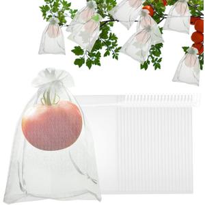 100 Pcs Fruit Protective Bags, 6"x9" Garden Netting White Fruit Bags for Fruit Trees, Bird Netting Deer Netting Mesh Bag Drawstring, Green Bags for Produce Mango Tree Apple Tree Plant Flower