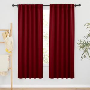 RYB HOME Decorative Room Darkening Curtains, Large Window Curtain Set with Back Tab, Insulated Drapes Light Block for Daytime Sleep/Family Room, 42 x 72, Burgundy Red, 2 Pcs