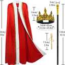 3 Pieces Halloween King Cloak Crown Wand Costume Set For Adult And Children Prince or Queen Robe Red Cloak Cape And Crown Headband For Halloween Cosplay Party (For-Adult)