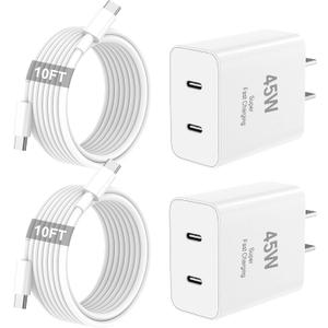 iPhone 17 16 Charger Fast Charging, 45W Dual USB C Phone Charger Block with 10FT Long Type C Cable Cord for Apple iPhone 17/Pro/Pro Max/17 Air/16 Pro/16 Pro Max/15 Plus/15 Pro/iPad/S25 Ultra/S24