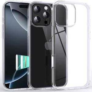 Supdeal Shockproof Clear Case for iPhone 16 Pro Max, [Camera Control Button] [10FT Military Drop Protection] Hard Clear Back Silicone Edge Four Corner Airbags Phone Cover, 6.9 inch, Transparent