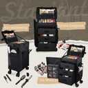 Stagiant Rolling Makeup Case 4 in 1 Soft Sided Professional Cosmetology Case on Wheels Freelance Makeup Artist Nylon Cosmetic Organize Storage Nail Technician Hair Stylist 3 Drawers Black (EXP 10/27/26)