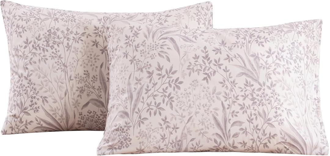 ECOCOTT 2 Pack  Floral Pillowcase Queen Size, 100% Cotton Pillow Covers with Envelope Closure (Queen, 20"x30")