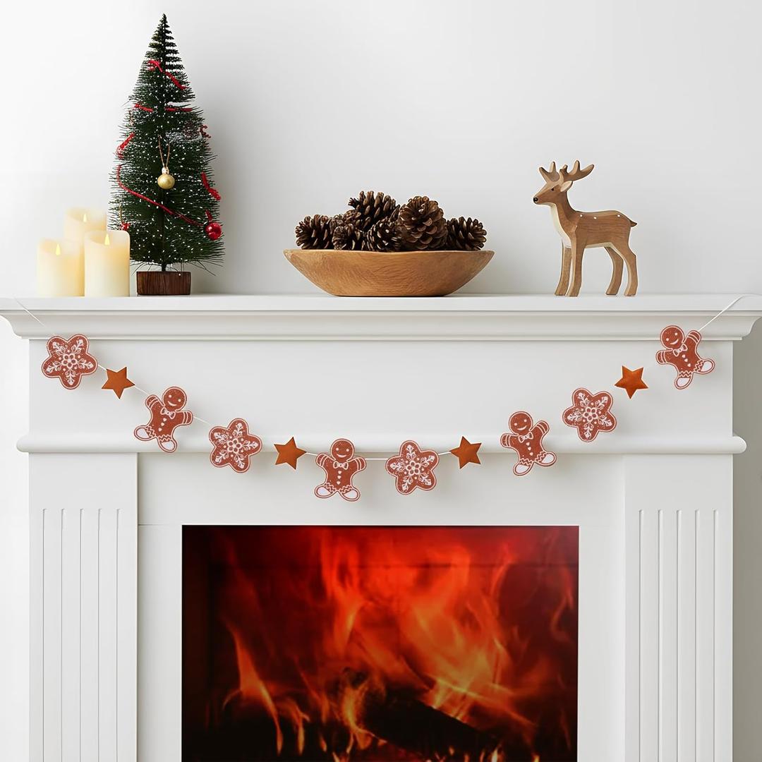 Gingerbread Themed Wreath Banner,Christmas Hanging Decoration,Christmas Colorful Flag Banner,Party Festival Wall Decoration