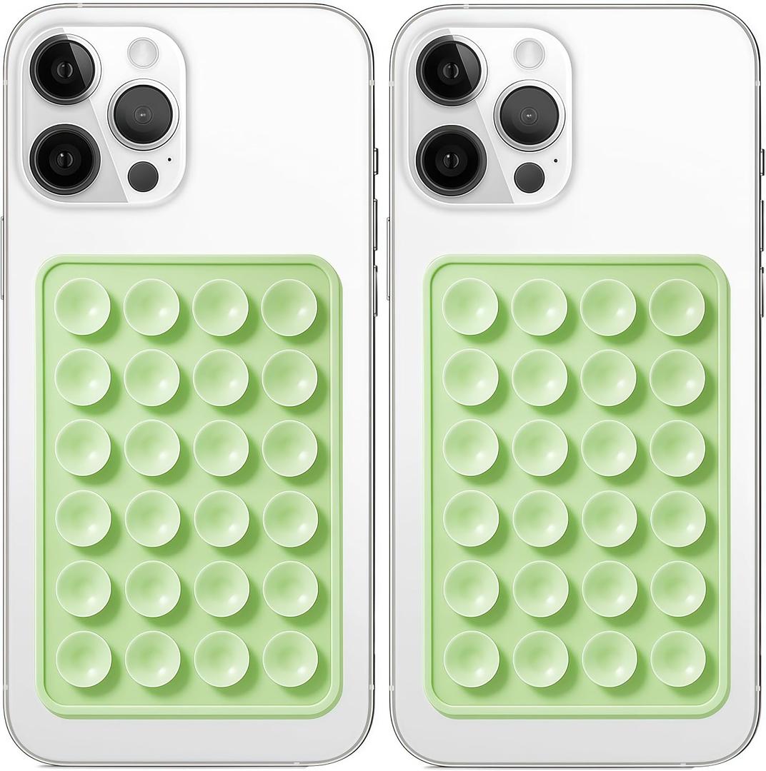 Galundge 2 Pack Silicone Suction Phone Case Mount, Non Slip Sticky Grip for Cellphone, Silicon Adhesive Suction Cup Mount, Strong Grip Holder for Selfies and Videos (Light Green)