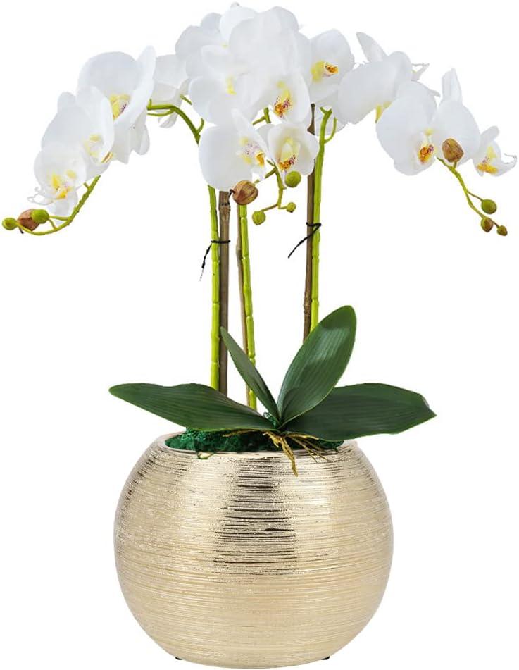 Gold Ceramic Flower Vase Home Decor Vase Centerpieces Vases Metallic Round Bowl Vases for Living Room,Bedroom,Kitchen,Countertop