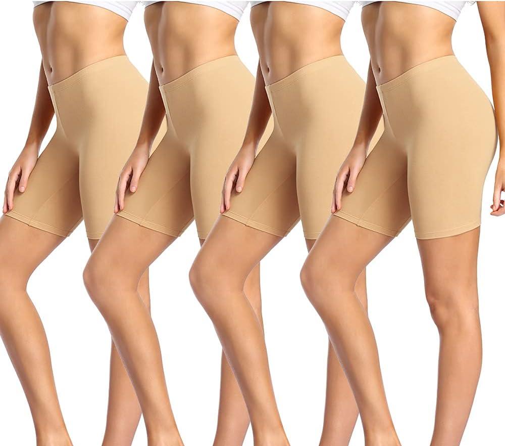 Wirarpa Women's Cotton Boy Shorts Underwear Long Leggings Under Shorts Anti Chafe Bloomers 4 Pack Beige Size S