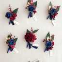 Lookein Set of 6 Boutonnieres for Men's Groom/Groomsmen, Artificial Flowers in Burgundy & Navy Blue for Formal Ceremonies and Dinners