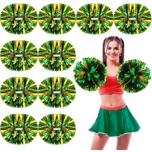 WILLBOND 12pcs Cheerleading Pom Poms Bulk Metallic Foil Cheerleader Pompoms with Baton Handle for 2026 Soccerball Basketball Cheering Squad Team Game Sports Dance Party Spirit (Gold Green)