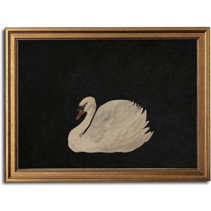 Gold Framed Wall Art Vintage Canvas Wall Art Grace Swan Rustic Animal Artwork Prints Picture for Living Room Bedroom Farmhouse Bathroom Office Decor, 12x16