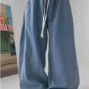 SHENHE Women's Baggy Casual Wide Leg Jeans Drawstring Elastic High Waist Trendy Jeans (S)