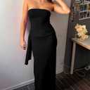 AWASIR Women's Bodycon Long Dresses Strapless Tube Top Side Slit Maxi Dress Black S